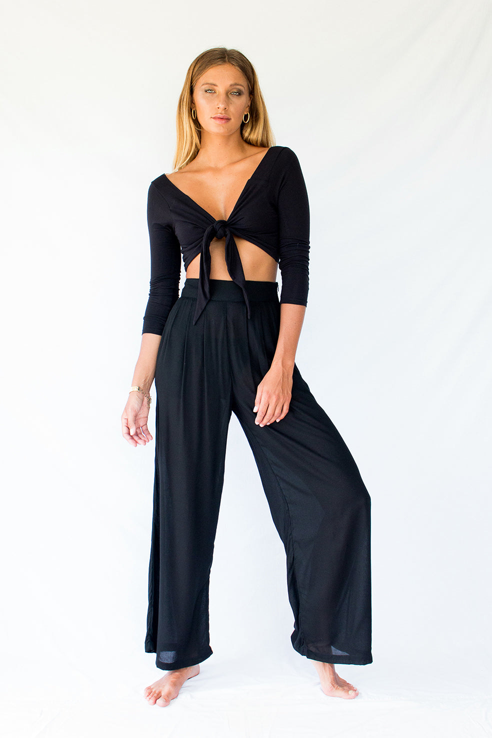 Black high waisted gathered wide leg palazzo pants /women's Trousers –  stellar-dust.com